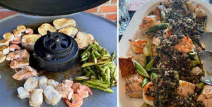 Fischvariationen auf der Feuerplatte mit Salsa & grünem Spargel