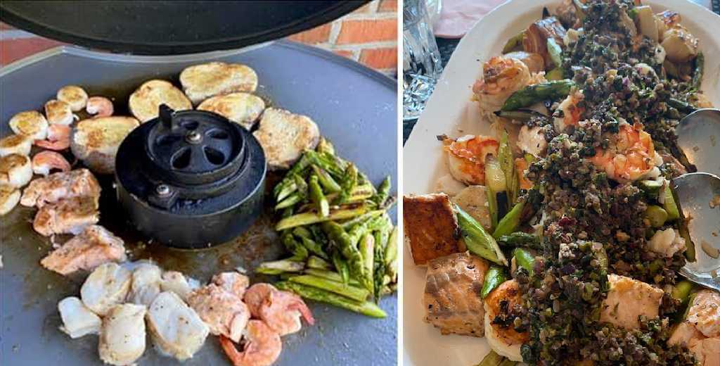 Fischvariationen auf der Feuerplatte mit Salsa & grünem Spargel