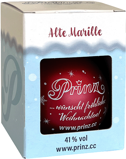 Prinz Christbaumkugel aus Glas rot mit Alter Marille - Spirituose 41 % Vol.