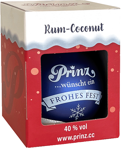 Prinz Christbaumkugel aus Glas blau mit Rum-Coconut Likör - Spirituose 40 % Vol.