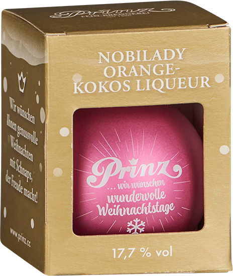 Prinz Christbaumkugel rosa mit 0,04 l Nobilady Orange-Kokos Likör - Spirituose 17,7 % Vol.