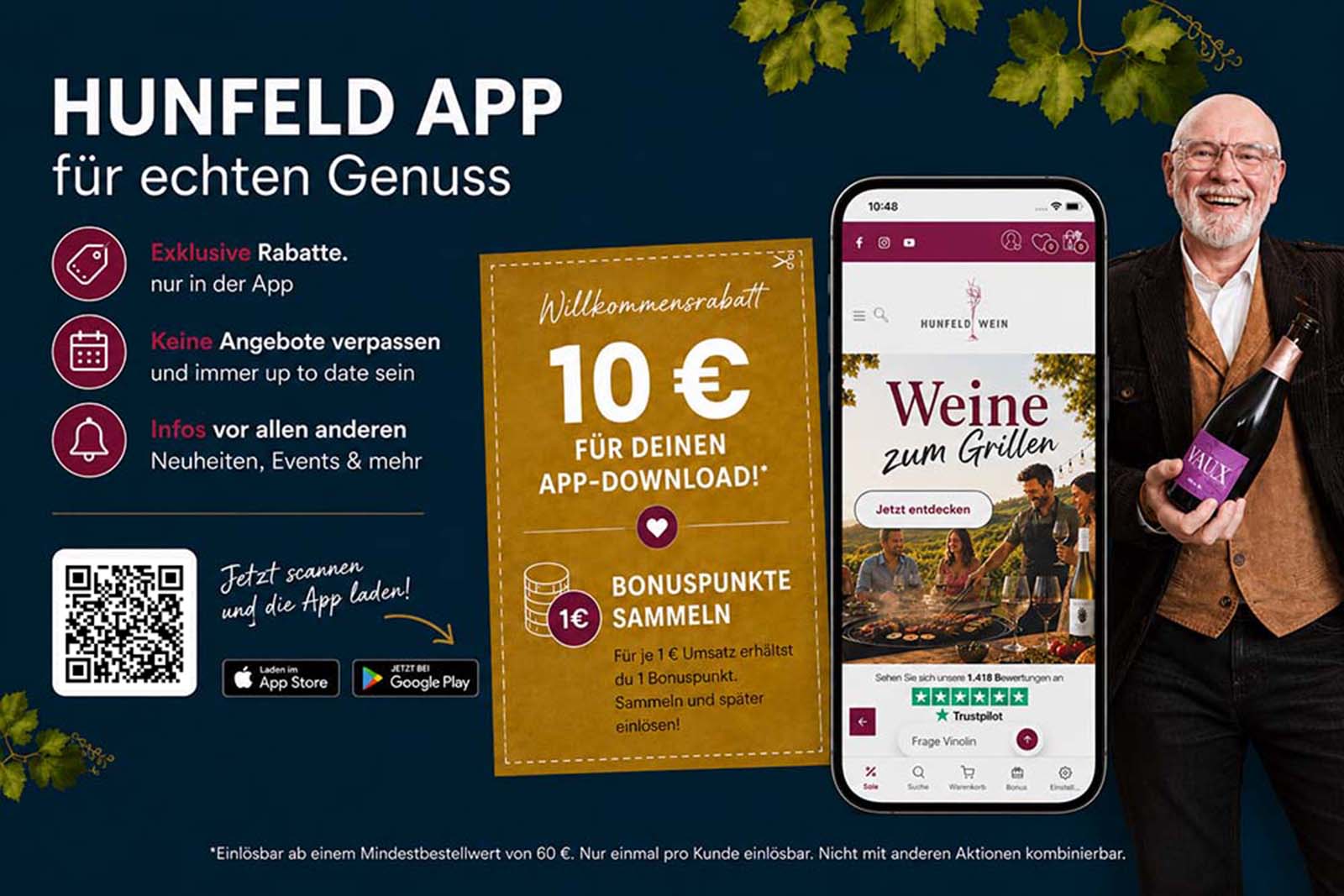 Hunfeld Wein App für iOS und Android herunterladen