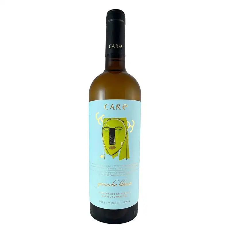 CARE Garnacha Blanca 2022 aus Spanien, im Barrique fermentierter Weißwein mit hellblauem Etikett