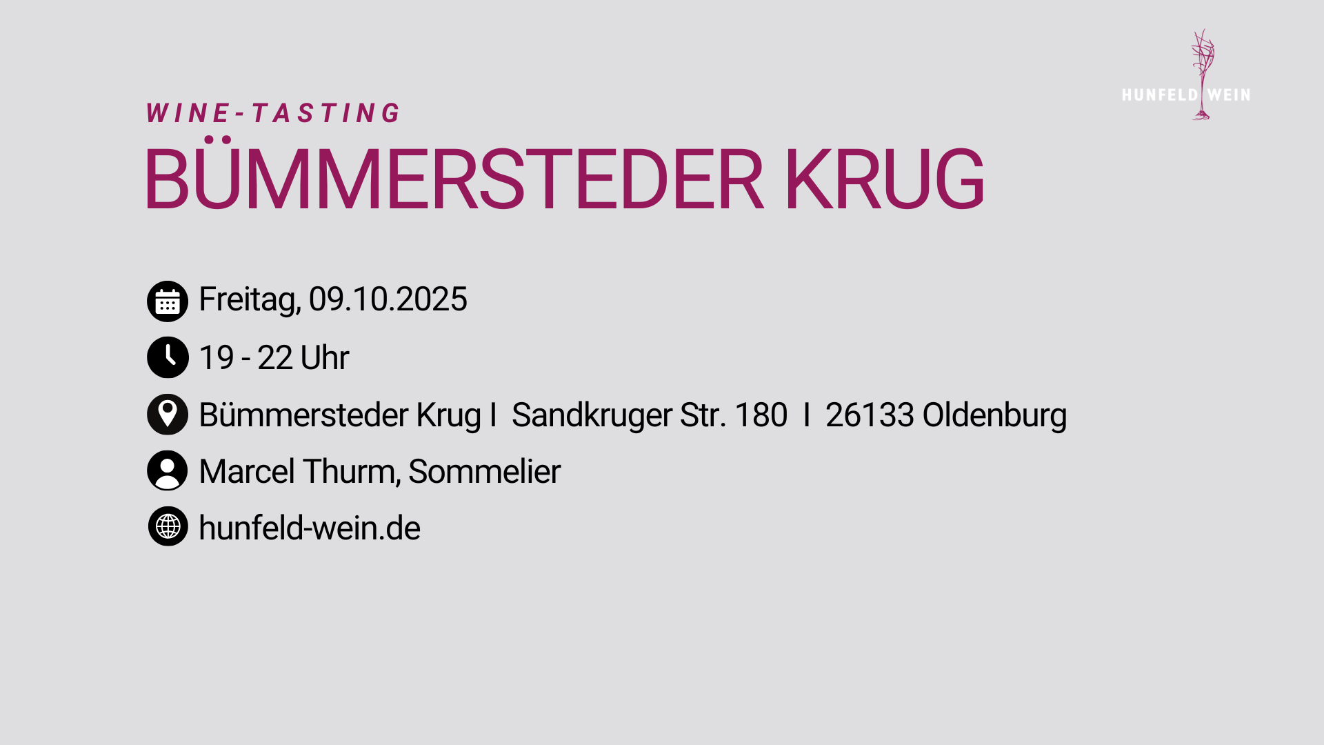 Eintrittskarte Wine-Tasting Bümmersteder Krug 09.10.2025