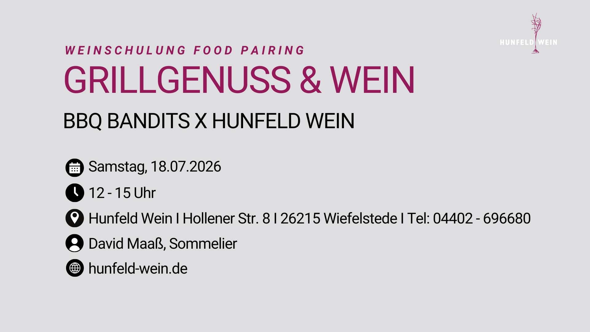 Eintrittskarte Weinschulung FOOD PARING: Grillgenuss & Wein